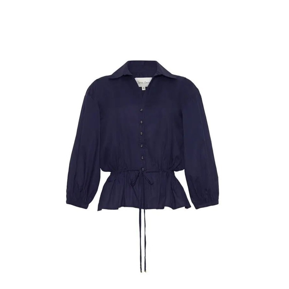 Cara Cara Allegra Top Women's Blouse Top XS Navy Blue Peplum